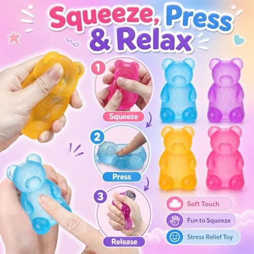 Zhgood Taba Bear Squishy Fidget Toys,Stress Ball for Anxiety Stress Relief,Squishies Sensory Toy for Adults Kids Teens,Pink Squeeze Toys for Classroom Prize, Birthday Gifts Party Favors - Thumbnail 3