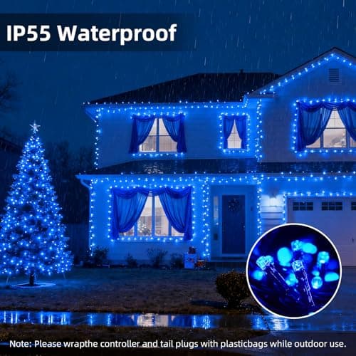 VTECHOLOGY 500 LED Blue Christmas Tree Light Plug in,Connectable 170ft String Lights with 8Modes UL Certified Outdoor Indoor for Halloween Holiday Bedroom Party Decor - Thumbnail 4