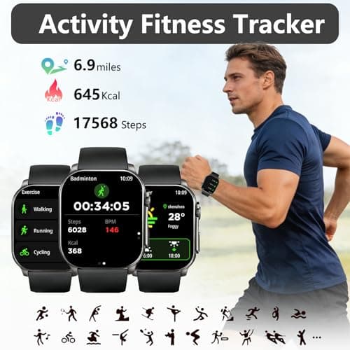 Smart Watch, 2.01" AMOLED Curved Display Fitness Tracker with Answer/Make Calls, Fitness Watch with Fitness and Sleep Trackers, Heart Rate Monitor, Always-On Display, Water Resistant, for Android iOS - Thumbnail 2