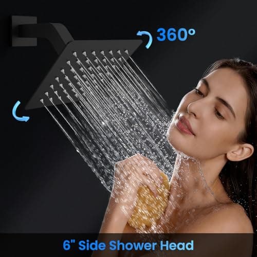 Orovessina Shower Faucet Set, 12" Ceiling Mount Rainfall Shower System with 2 Rain Shower Heads, 2-in-1 Handheld, Solid Brass Pressure Balancing Shower Valve and Trim Kit, Matte Black - Thumbnail 4