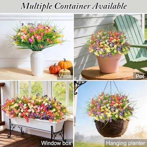 Trepcrow UV Resistant Artificial Flower Outdoor, Faux Wildflowers for Spring Summer Decor, Weatherproof Silk Fake Flowers Outside for Planter Bed/Window Box/Porch/Yard/Patio/Vase (18 Bundles) - Thumbnail 6