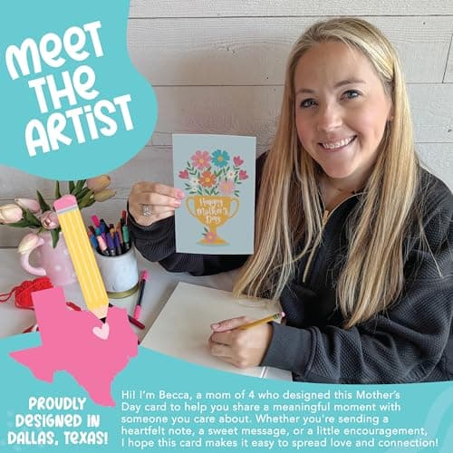 Hadley Designs Happy Mothers Day Card For Mom - 8x5.3in Mother's Day Card For Mom, Mother Gift Greeting Cards, Premium Single Mother Cards From Daughter and Son, Designed in USA - Thumbnail 2