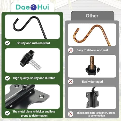 DAEHUI Deck Bird Feeder Hanger with 3in Clamp for Railing 41 Inch Bird Feeder Pole 360 Degree Swivel Plant Hooks for Hanging Baskets Wind Chime Lantern (1 Pack Wall Mounted Hook) - Thumbnail 6