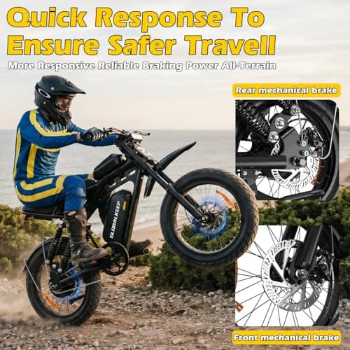 GLOBALKEEP MA-Pro Electric Bike for Adults, 1500W Peak Dual Suspension Off-Road Ebike, 48V 17.5Ah Removable Battery, 20" x 4.0 Fat Tire Class 2 Electric Bicycle Trail Cruiser with Top Tube Bag - Thumbnail 5