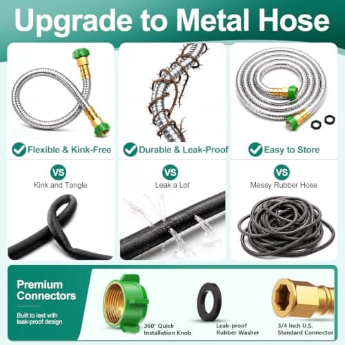 Short Metal Garden Hose Connector 5FT, Stainless Steel Small Hose Extension Adapter for Hose Reel, Flexible, Lightweight & Heavy Duty Water Pipe, No Kinking Outdoor Water Hose for Yard - Thumbnail 2