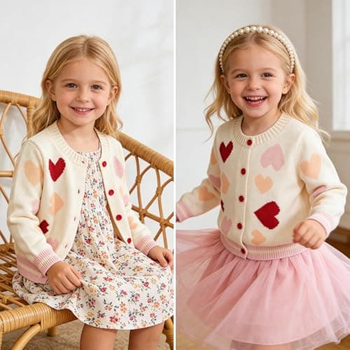 Simplee kids Baby Cardigan Cable Knit Toddler Cardigan Long Sleeve Fall Winter Open Front Knit Sweaters (Heart) - Thumbnail 2