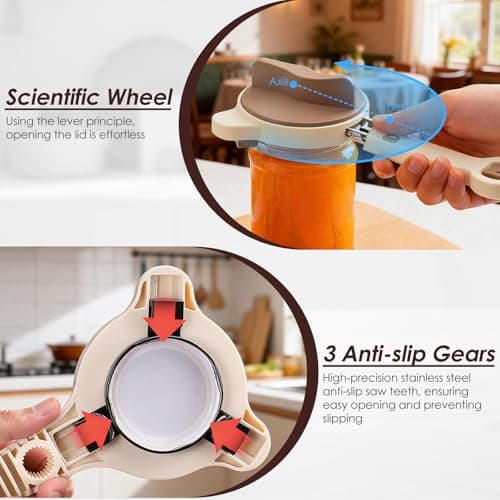 4 in 1 Multi-Purpose Jar Opener, Adjustable Stainless Steel Lid Remover for Seniors & Arthritis Sufferers, Jar Opener for Weak Hands with Bottle Cap Opener, Fits Kitchen Jars, Bottles & Cans (Beige) - Thumbnail 5