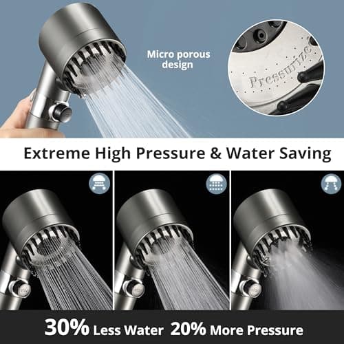 Iopsk Fitered Shower Head with Handheld for Hard Water, High Pressure Handheld Shower Heads with On Off Switch, Showerhead with Long Hose(Gun Grey,2 Filters) - Thumbnail 2