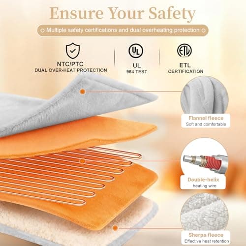 Electric Heated Blanket Full Size 72" x 84", Soft Plush Flannel & Sherpa Electric Blanket with 8 Heat Settings, 1-12H Auto-Off, Fast & Even Heating, Machine Washable, for Home & Office, Light Gray - Thumbnail 4