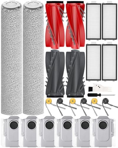Qrevo Curv 2 Flow Replacement Kit for Roborock Qrevo Curv 2 Flow Robot Vacuum Cleaner, 24PCS Accessories Parts: 2 Mop Rollers 4 Main Brushes 6 Side Brushes 6 Activated Carbon Dust Bags 4 HEPA Filters - Image 1