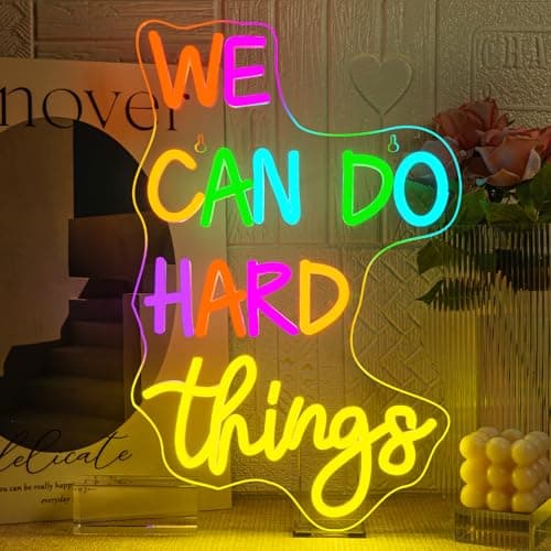 FAXFSIGN We Can Do Hard Things Neon Sign Classroom Led Neon Light Kids Wall Art Decor for Bedroom Library Office Postive Inspirational Children Students Birthday Gifts - Image 1