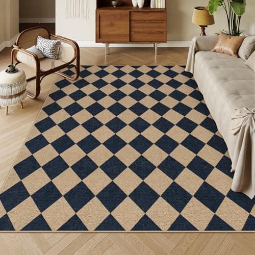 Lahome Colette Checkered Easy Jute Outdoor Rug, Large 6x9 Rug for Living Room Checkerboard Indoor Outdoor Carpet, Farmhouse Patio Office Mat Geometric Non Slip Black Carpet for Backyard Dining Room - Image 1