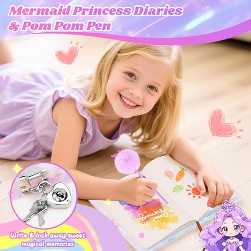 Suyaequt Mermaid Toys Gifts for Girls Age 4-6 7 8 9 10, Unique Girls Birthday Gifts Set with Locked Diary, Kids Purse, Plush Light Up Star Pillow, DIY Water Bottle Kits, for Christmas - Thumbnail 5