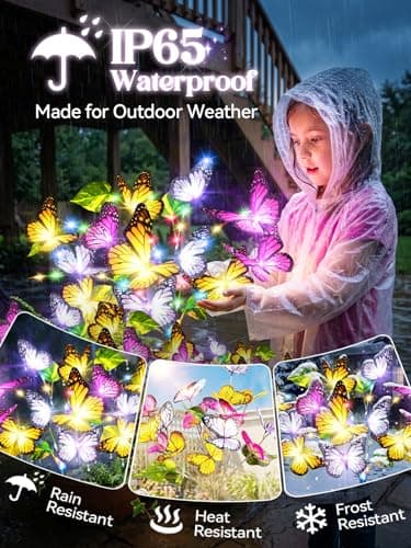 BONLION Solar Lights Outdoor, 3 Pack Solar Garden Lights with 111 Colorful LEDs & 51 Realistic Silk Butterflies, IP65 Waterproof Outdoor Solar Light for Yard Patio Garden Decor, Gifts for Mom Grandma - Thumbnail 5