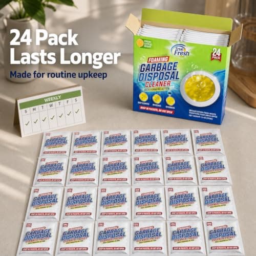True Fresh Garbage Disposal Cleaner Powder Packets, Large 15g Drop-In Sink Packets, Deep Foaming Sink & Drain Cleaner for Grease & Residue, Disposal Cleaner and Deodorizer, Fresh Citrus Scent, 24 Pack - Thumbnail 6