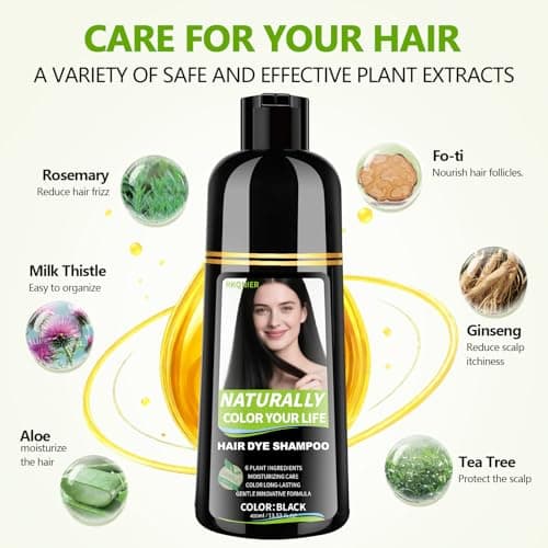 RKQNIER Black Hair Dye Shampoo for Women & Men, 15 Min Gray Coverage, 3 in 1 Semi-Permanent Color with Natural Herbal Ingredients - Thumbnail 3