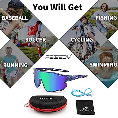 FEISEDY Unisex Youth Sunglasses, Teens Baseball Tennis Sunglasses, UV400 Sports Boys Girls Cycling Shades B4064 - Thumbnail 6