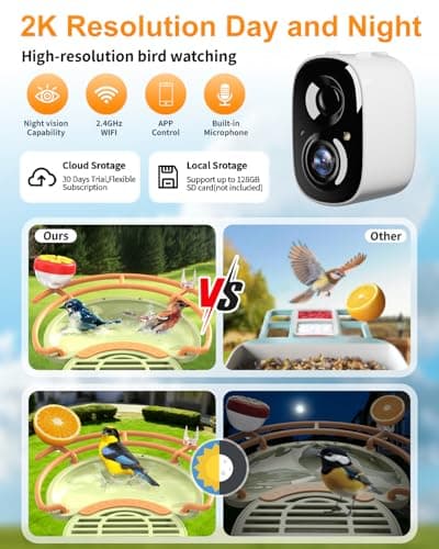 Bird Feeder Camera with AI Bird Recognition, 2K HD Camera Birdfeeder with Bath, Solar Powered Birds Watching with App Control, Color Night Vision, Gift Box Package, Easy Install & Family Sharing - Thumbnail 4