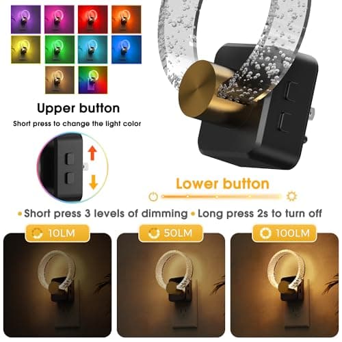 L LOHAS LED Night Lights Plug into Wall, Changing RGB Night Light with Dusk to Dawn Sensor, 180° Rotatable Bubble Nightlight Plug in Wall for Halloween, Christmas, Holiday, Hallway - Thumbnail 3
