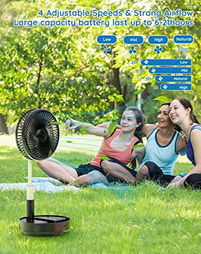 Primevolve Portable Fan, |21H Battery|7200mAh Rechargeable Oscillating Fan with Remote, Foldable Telescopic 7.7" for Travel Camping Cruise Hotel Bedroom, Black - Thumbnail 3