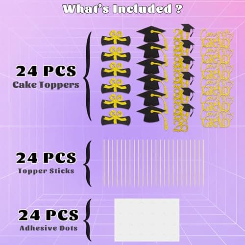 Oeyliz Graduation Cupcake Toppers 2026 Graduation Theme Cupcake Toppers Glitter 2026 Grad Cap Congrats Grad Diploma Cupcakes Toppers 24 PCS For 2026 Graduation Cake Decorations Supplies Gold - Thumbnail 5