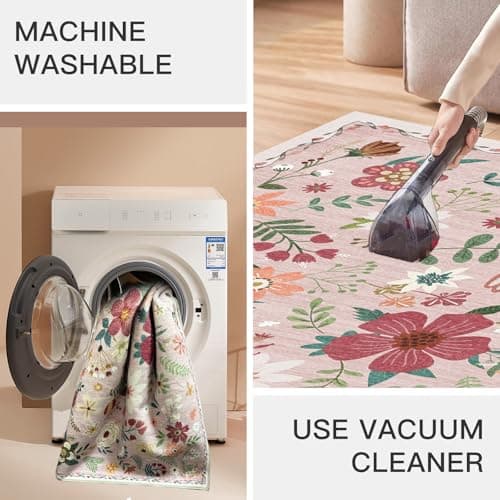 HiChiclife Runner Rug, Floral Rug, Long Rug for Hallway Kitchen,2'x 8',Pink - Thumbnail 6