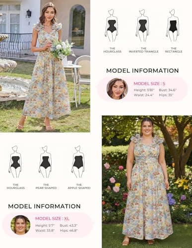 GRACE KARIN 2025 Women's Summer Floral Print Dress Sleeveless Casual Flowy Sundress A Line Ruffle Wedding Guest Outfit Blue Yellow Floral 2XL - Thumbnail 4