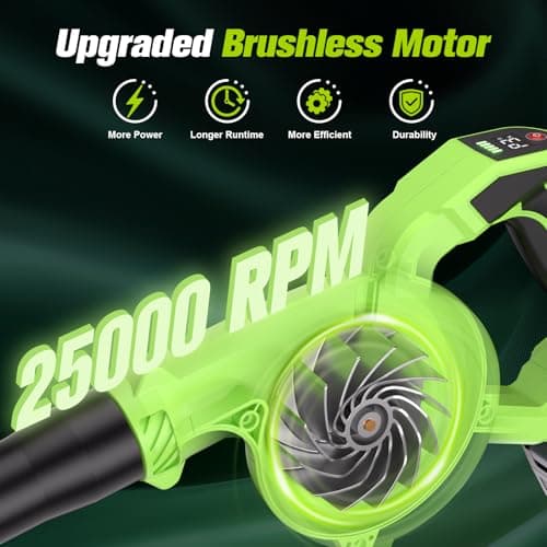 Leaf Blower- Brushless Electric Cordless Leaf Blower with Battery and Charger, 3 Speed Mode, Lightweight Cordless Blower for Blowing Leaves, Patio Cleaning, Blowers for Lawn Care and Dust - Thumbnail 3