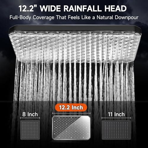 XXL 12.2" Rain Shower Head with Handheld Spray Combo, High Pressure Rainfall Shower Head, Height Adjustable Dual Shower Head, Luxury Waterfall Showerhead Bathroom - Thumbnail 2