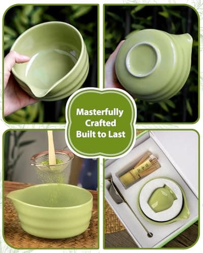 Matcha Whisk Set - 5PCS Matcha Set Includes 17OZ Chawan with Spout, Bamboo Chasen Whisk with Ceramic Holder, Matcha Scoop and Stainless Sifter, Matcha Kit for Ceremony, Gift for Matcha Lovers - Thumbnail 3