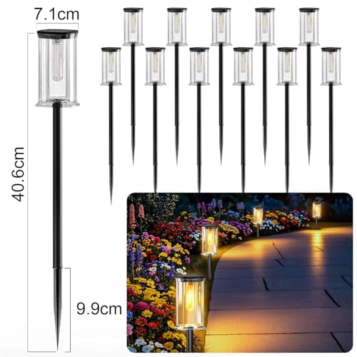 MAOKOT 12 Pack Solar Lights Outdoor,Solar Pathway Lights Waterproof GardenLight, Solar Lights Pathways LED Landscape Lighting for Walkway, Driveway, Path, Yard, Patio Decor, Warm White - Thumbnail 2