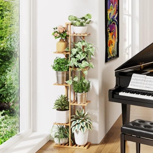 ROSSNY 55 Inch Tall Plant Stand Indoor, 7 Tier 8 Potted Bamboo Plant Stands for Indoor Plants, Corner Plant Stand, Plant Shelf For Indoor, Tiered Plant Stands, Planter Holder for Multiple Plants Indoor, Natural - Thumbnail 5