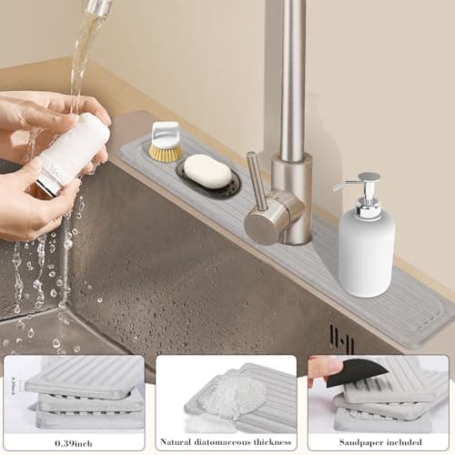 Stone Faucet Mat for Kitchen Sink, 15.7" Diatomite Drying Stone Kitchen Sink Mat Super Absorbent, Stone Kitchen Sink Splash Guard, Sink Stone Quick Dry Around Faucet for Kitchen Bathroom Counter - Thumbnail 6