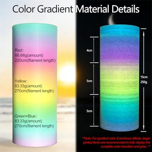 Glow Gradient in the Dark 1.75mm Rainbow Candy PLA Filament, Luminous Rainbow Vibrant Bright 3D Printer Filament, 1kg (2.2lbs) Spool 3D Printing PLA Filament Rod - Thumbnail 3
