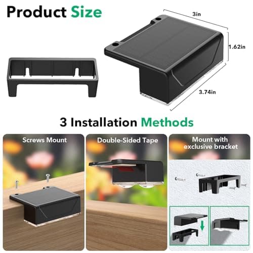 Srtyuo Solar Fence Lights Outdoor - 3 Color Modes(3000K/4000K/6000K), IP55 Waterproof Solar Lights, Fence Light Solar Powered for Outside, Backyard, Railing, Steps, Patio and Wall Lighting（8Pack） - Thumbnail 6