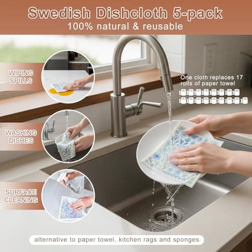 Mom Gifts Set from Daughter Son - Engraved Acrylic Cutting Board with 5-pack Floral Swedish Dishcloth Cooking Gift for Mom Mother Birthday Present Aesthetic Kitchen Decor - Thumbnail 4