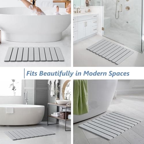 AWW Foldable Stone Bath Mat, Quick Dry Diatomaceous Earth Bath Mat with Non-Slip Mat, Super Absorbent, Easy to Clean, Compact for Small Bathrooms, 23.6 x 15.5, Light Grey - Thumbnail 5