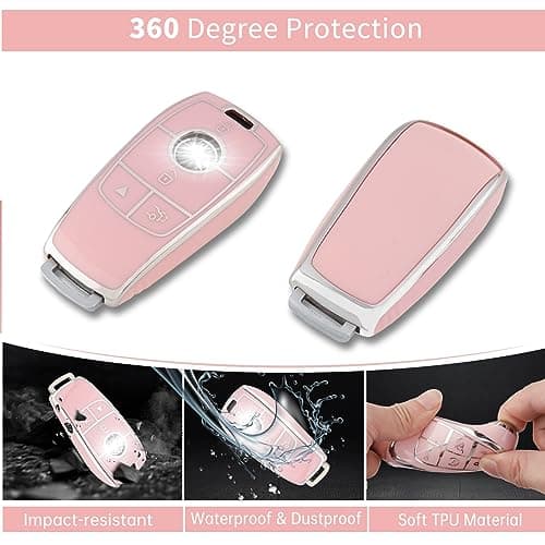 Pangpai Pink Key Fob Cover for Mercedes Benz, Soft TPU Key Case Protection with Bling Keychain Fit for A-Class C-Class G-Class 2017-2020 E-Class S-Class - Thumbnail 3