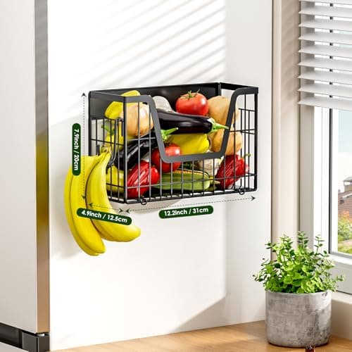 YIWANFW Magnetic Shelf for Fridge, Fruit Potato and Onion Storage Bins, Magnetic Spice Rack Shelves for Side of Refrigerator, Fruit Basket Magnetic Fridge Shelf Kitchen Pantry Organizer Storage - Thumbnail 3