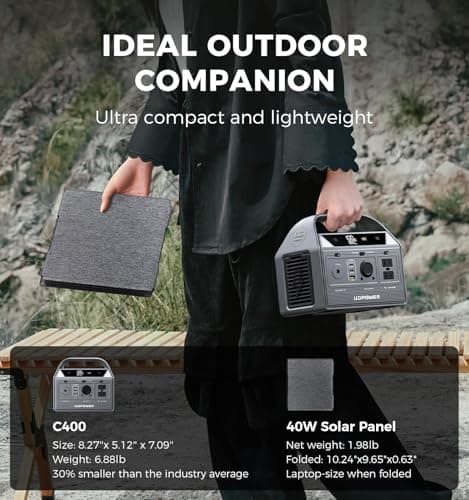 UDPOWER C400 Portable Power Station with 40W Solar Panel,256Wh LiFePO4 Battery Backup,400W AC Output (800W Surge),Solar Generator for Camping,RV,Emergency Power - Thumbnail 5