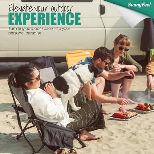 SUNNYFEEL Folding Low Camping Beach Chair 2 Pack, Lightweight Portable Lawn Chair with Mesh Back, Cup Holder for Outdoor/Travel/Picnic/Concert, Foldable Camp Backpack Chair with Carry Bag - Thumbnail 3