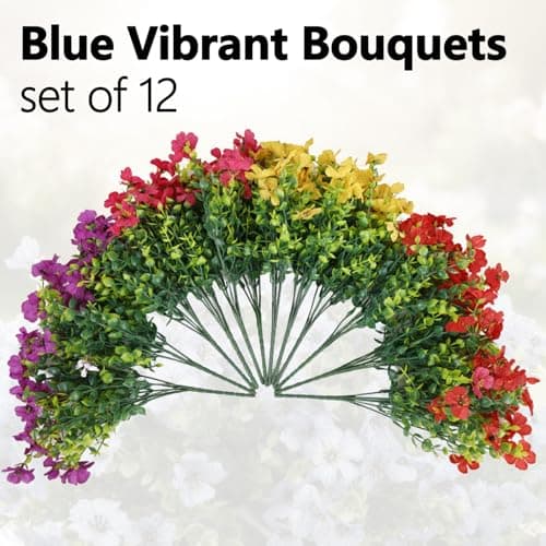 Enlightcode Artificial Mums for Outdoors, Faux Mums of Fake Flowers for Outdoor Planters, No Fade Vibrant Artificial Flowers for Porch Patio Yard Decoration, 12 Bundles - Thumbnail 4