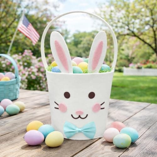 Easter Basket for Kids, Large Cute Animal Gift Basket with Premium Packaging for Egg Hunt, Candy & Toy Gifts, Nursery Toy Storage, Photo Prop & Spring Decorations(White Bunny) - Thumbnail 5