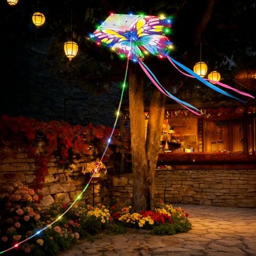 Toodour Solar Butterfly Lights Outdoor, 2.9Ft 174 LED Waterproof Kite Butterfly Garden Decor, 8 Modes Multicolor Solar Garden Lights for Home Yard Patio Camping Decor - Purple & Red Butterfly - Image 1