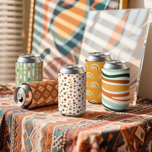12 Pcs Boho Can Cooler Sleeves, Reusable Neoprene Insulated Drink Sleeve Bulk for 12oz Cans Bottles Beverages, Perfect for Summer Party Favors Gifts Decors, 12 oz Standard - Thumbnail 2