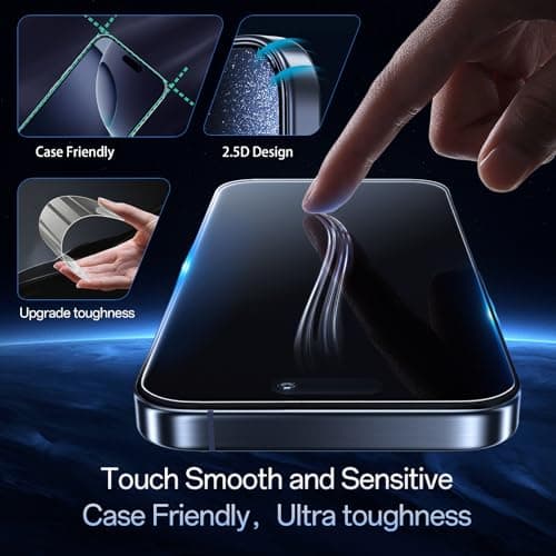 JESOHO Screen Protector for iPhone 16 Pro & iPhone 17[6.3 Inches],3RD Colorless Anti-Blue Light Tempered Glass Films,HD Clear, 9H Hardness, No Bubbles, Case Friendly 2 Pack - Thumbnail 6