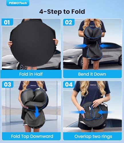 PEMOTech 2026 Upgraded Truck Windshield Sun Shade, Protector for F150/Raptor/Rv/Tikka, Thickened Overlapping Car Window Shades, Rays Blocker & Sun Dash Cover, Jeep Wrangler Accessories (69x35 inches) - Thumbnail 6