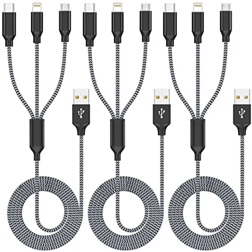 Multi Charging Cable 4ft 3Pack 3 in 1 Charger Cord, Multiple Rapid Cable