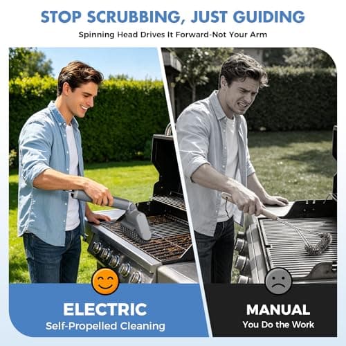 Electric Grill Brush, Cordless BBQ Cleaner, 3-Speed & Angle Adjustable, 3-in-1 Kit with Gloves, Reinforced Bristles, 150Mins Runtime, Removable & Dishwasher Safe for Outdoor BBQ Grates (Light Gray) - Thumbnail 3