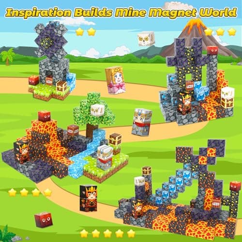 100PCS Magnetic Blocks -Build Mine Magnet World Forest & Lava Set, Magnet Building Toys for Kids Ages 5-7, STEM Sensory Toddler Toys for 3+ Year Old Boys & Girls, Creativity Birthday Gifts for Child - Thumbnail 2